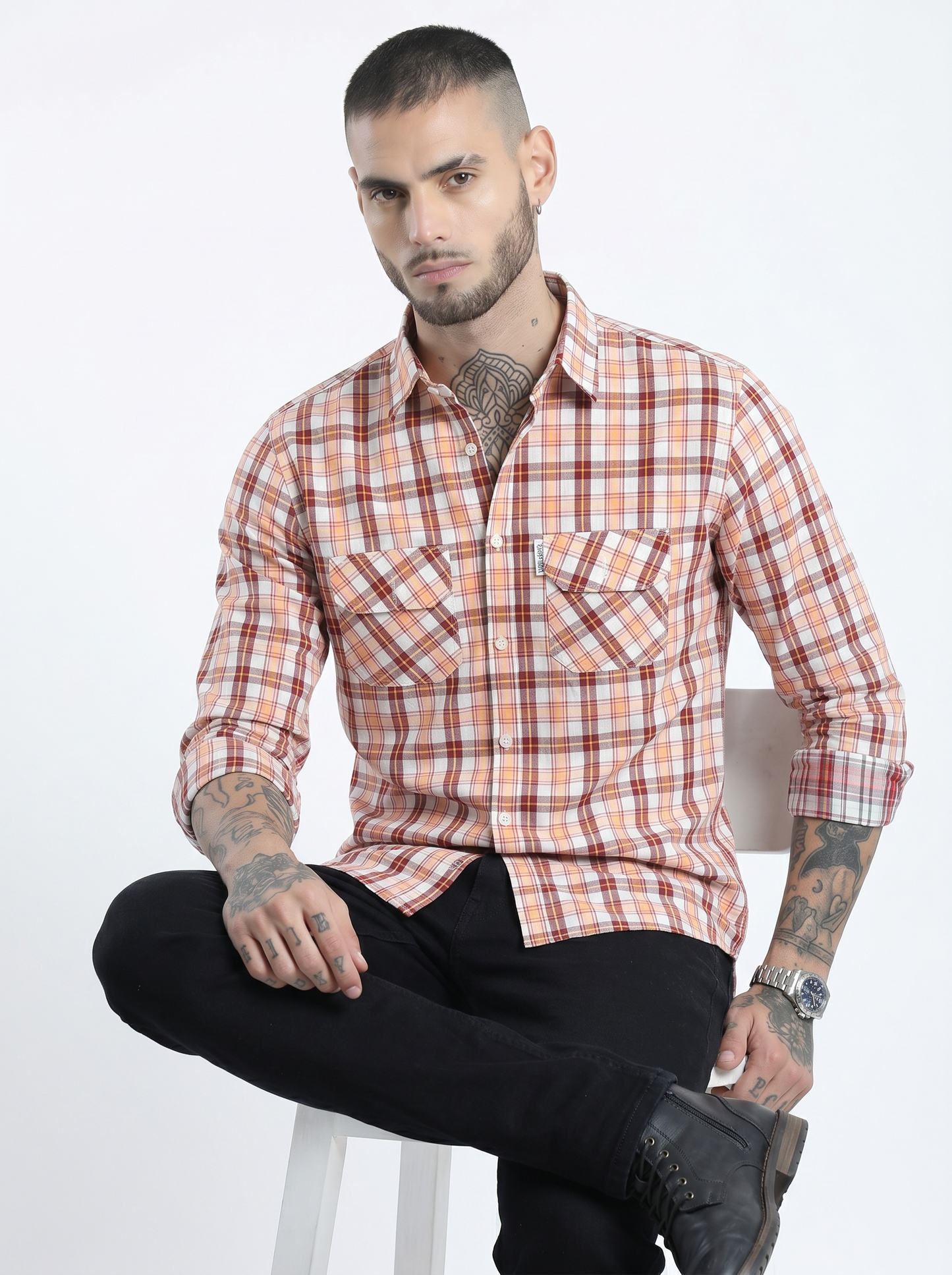 Double Pocket Checked Shirt (M) ED1091 R9 S2