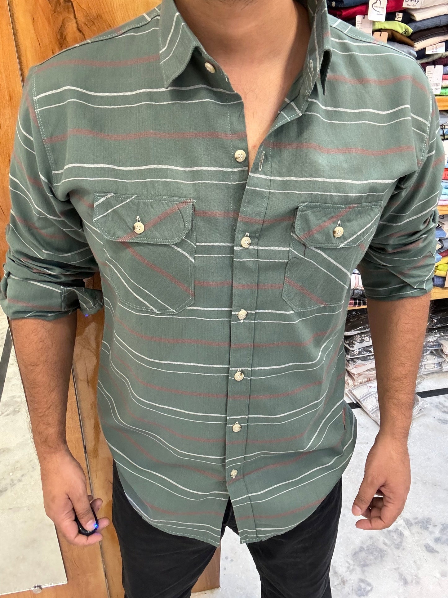 Green Striped Shirt (L) ED1032