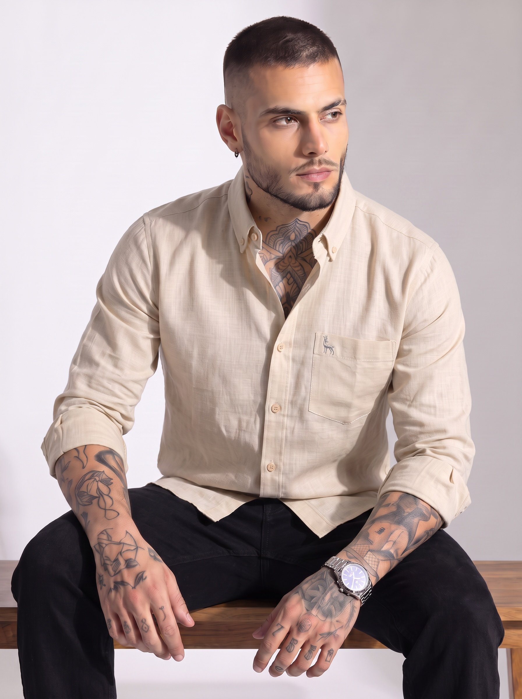 Escape Deer Cotton Linen Shirt EDS 1430 R11 S2