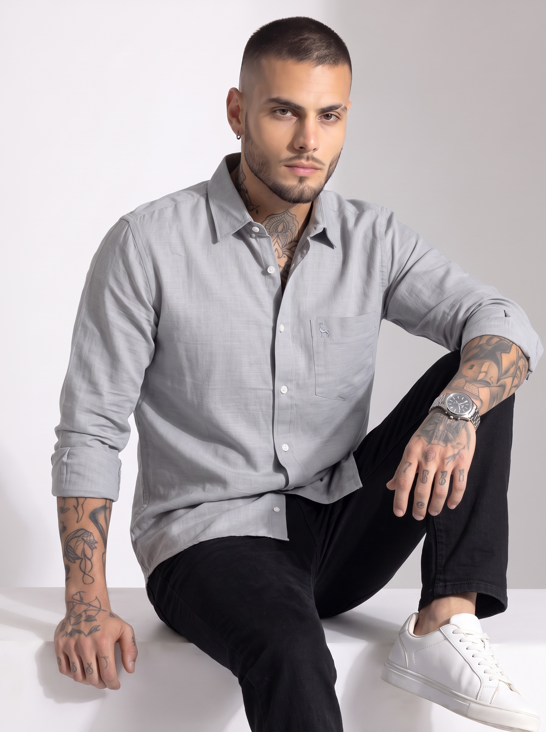 Escape Deer Cotton Linen Shirt EDS 1372 R12 S5