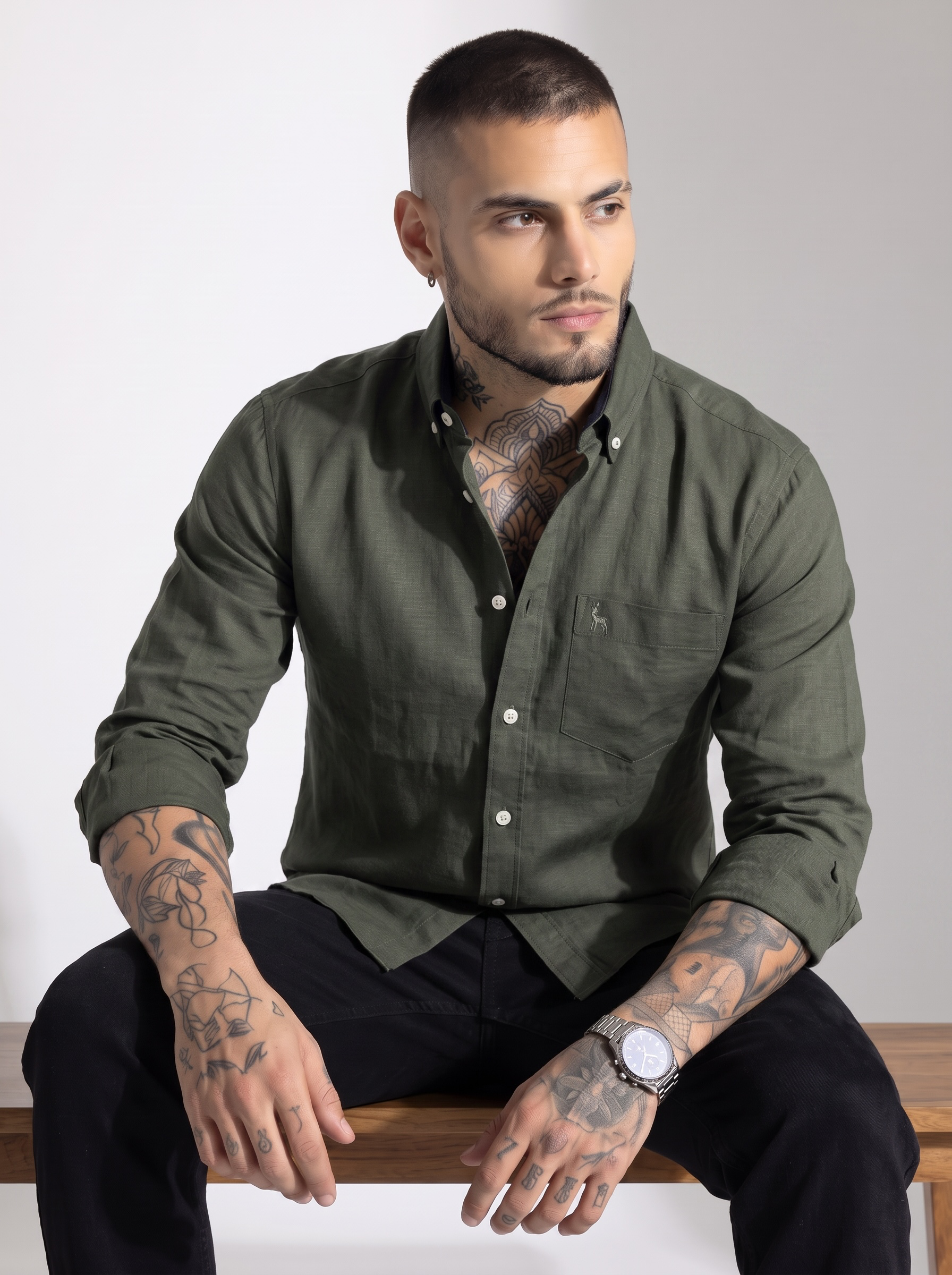 Escape Deer Cotton Linen Shirt EDS 1363 R8 S5