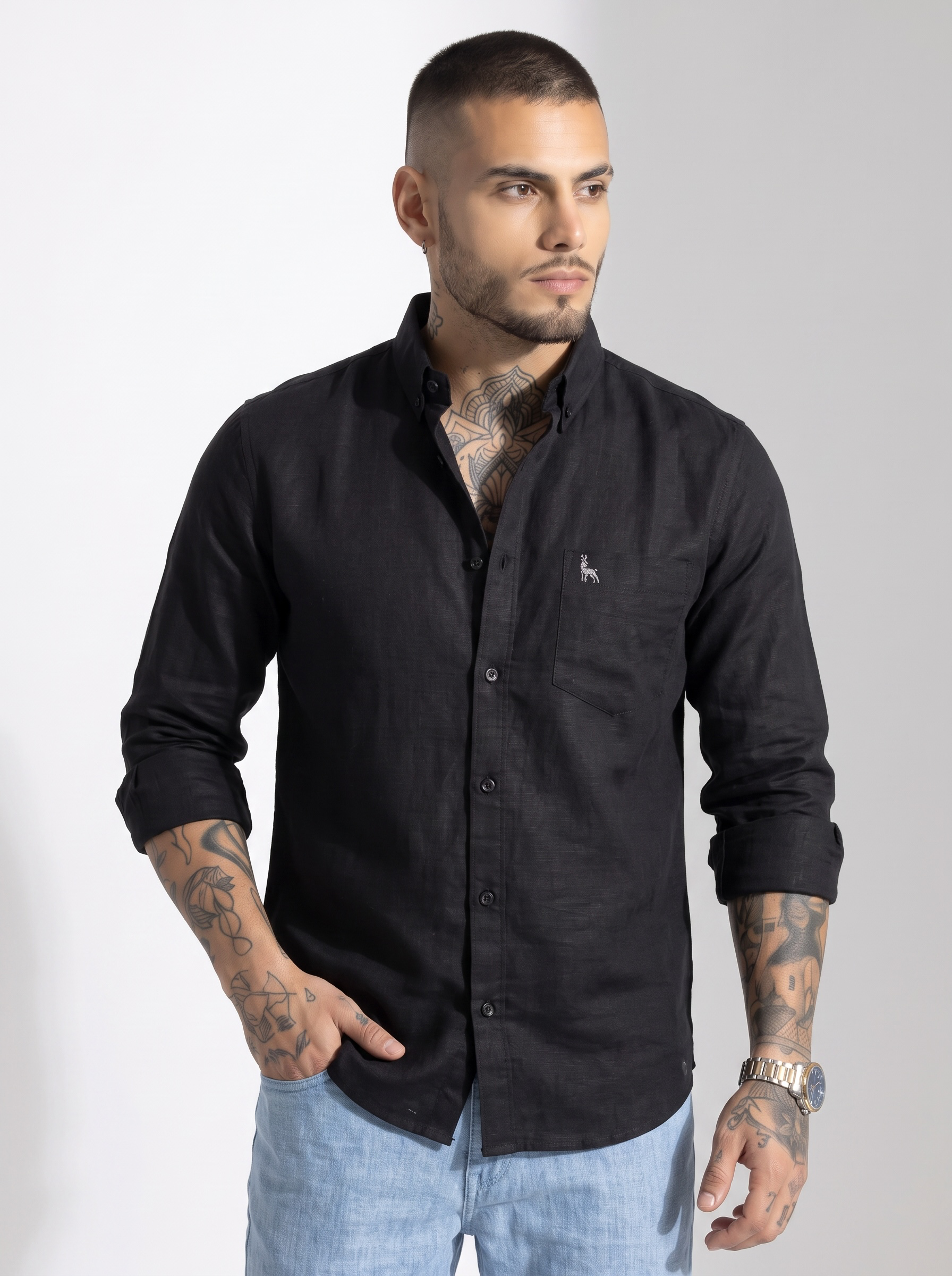 Escape Deer Cotton Linen Shirt EDS 1362 R10 S4