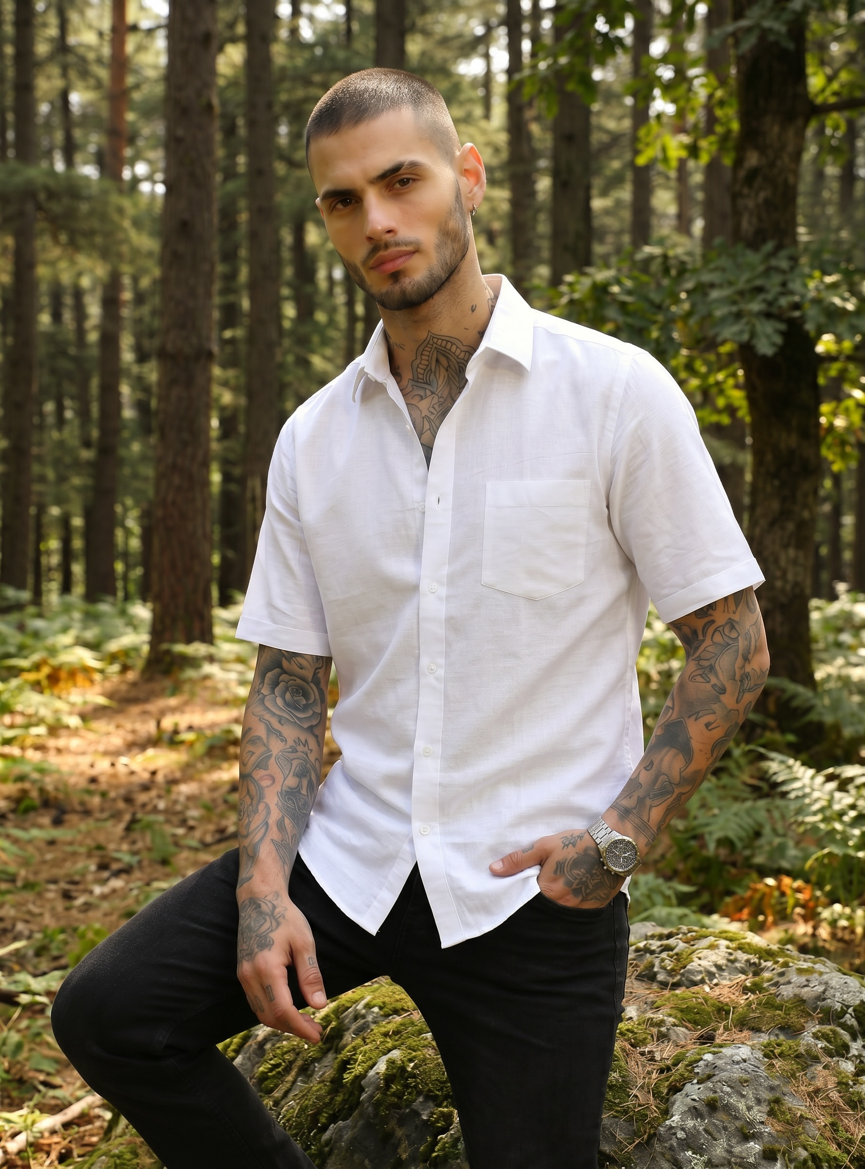 Escape Deer Linen Cotton Shirt EDS 1202