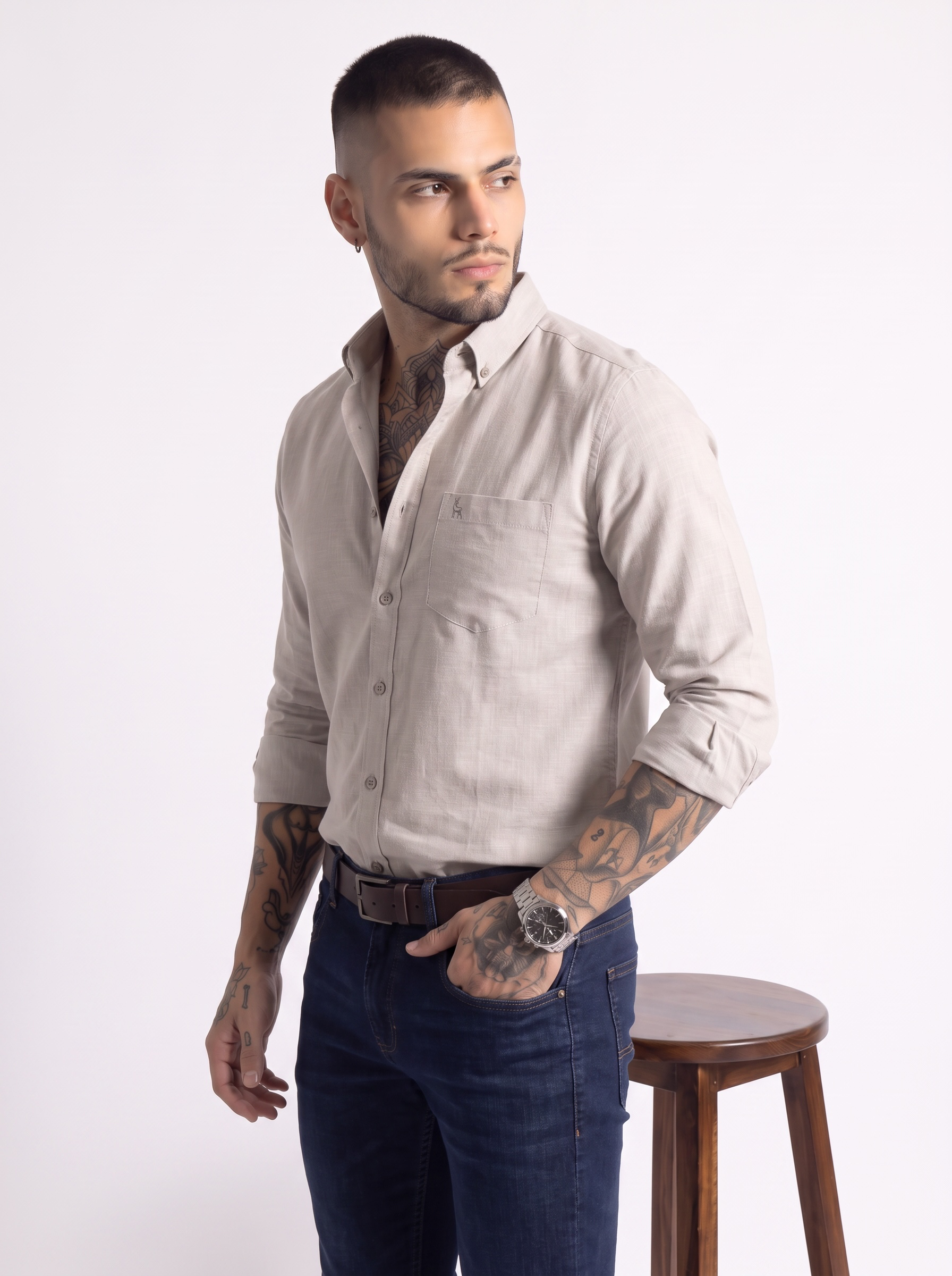 Escape Deer Cotton Linen Shirt EDS 1439 R9 S6