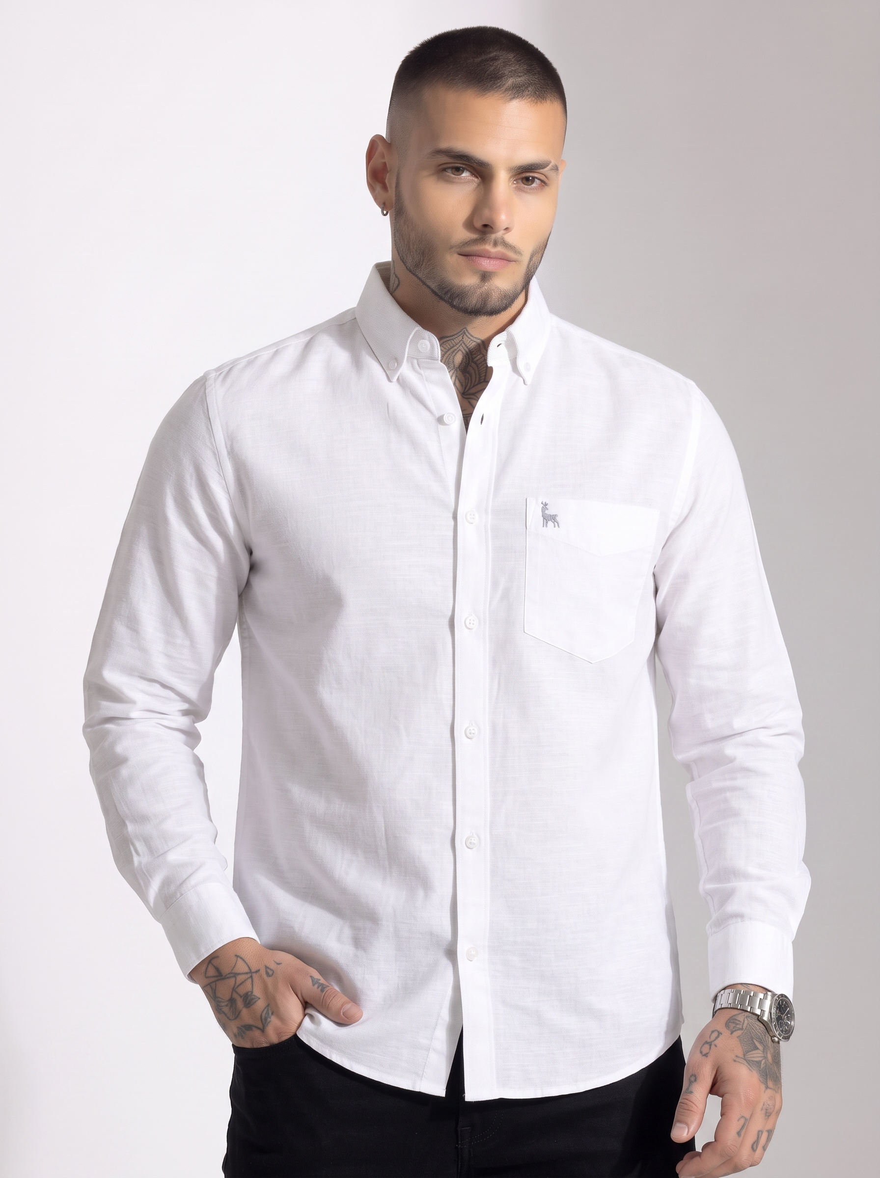Escape Deer Cotton Linen Shirt EDS 1374 R19 S3