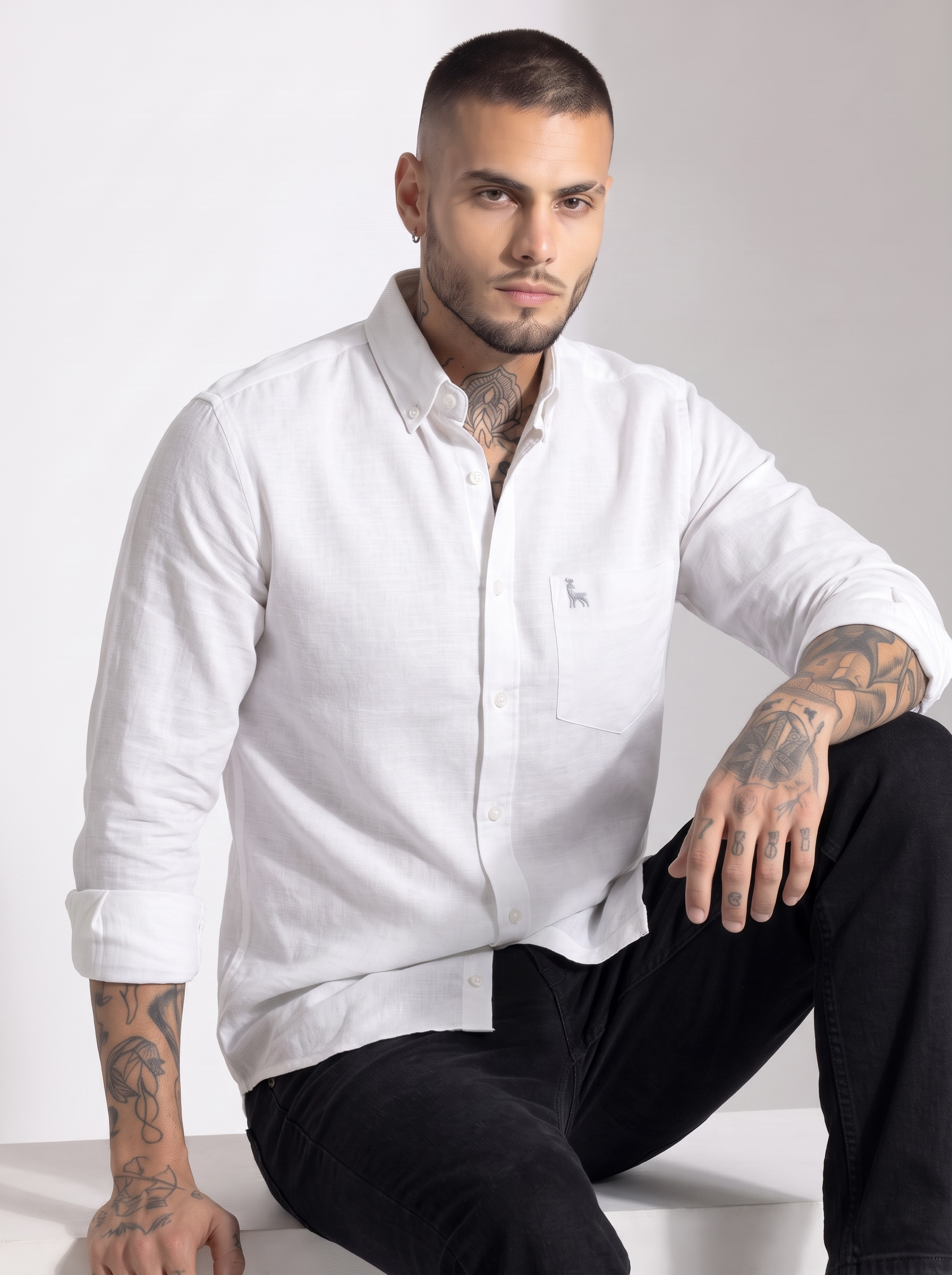 Escape Deer Cotton Linen Shirt EDS 1374 R19 S3