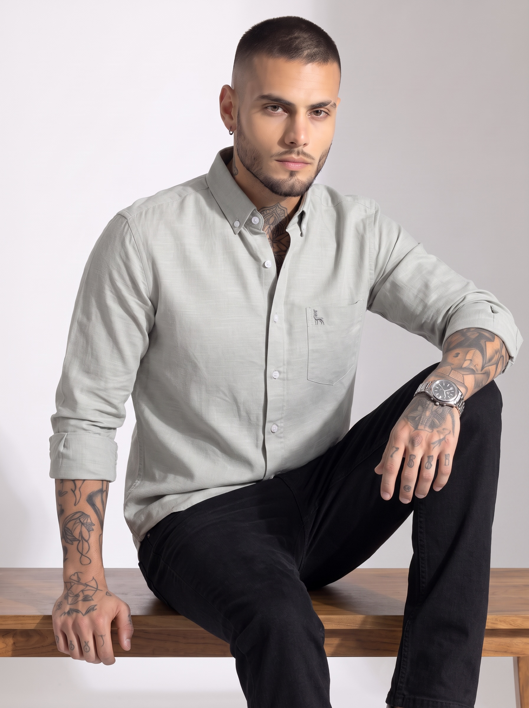 Escape Deer Cotton Linen Shirt EDS 1373 R16 S4