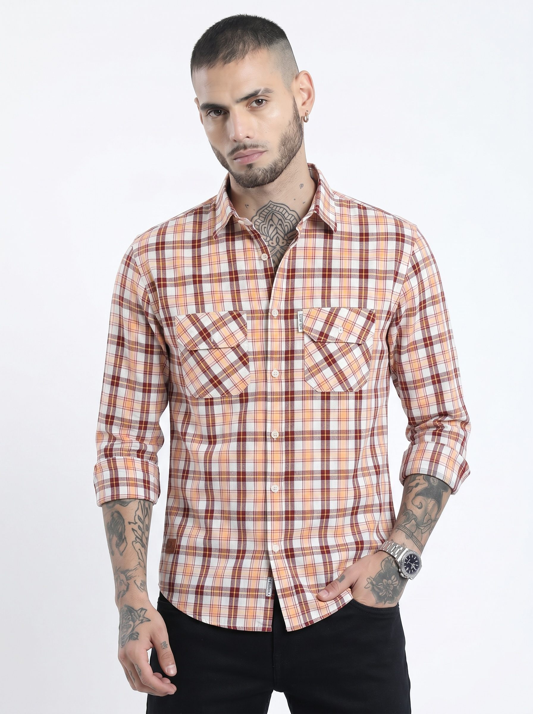 Double Pocket Checked Shirt (M) ED1091 R9 S2