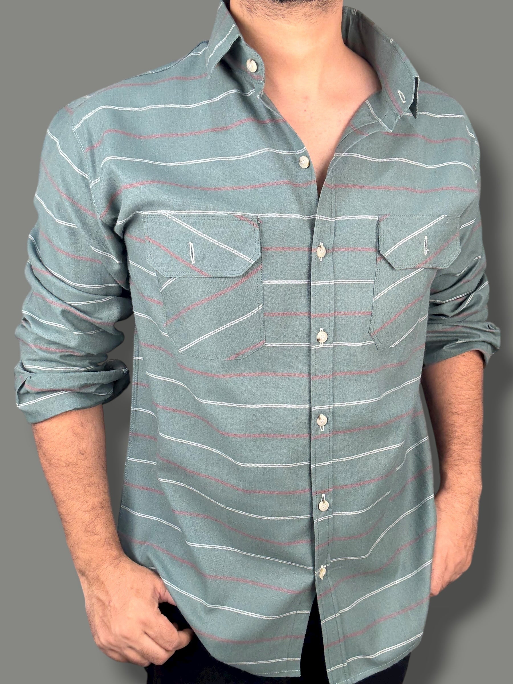 Green Striped Shirt (M) ED1032 R17 S2