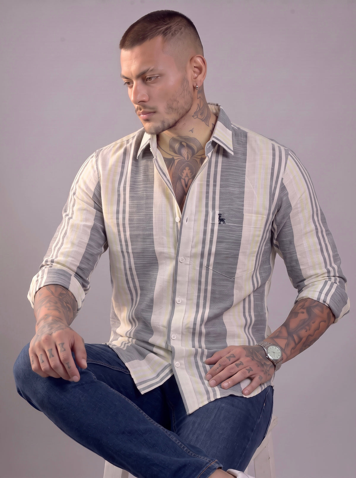Escape Deer Cotton Linen Shirt EDS 1490 R3 S8