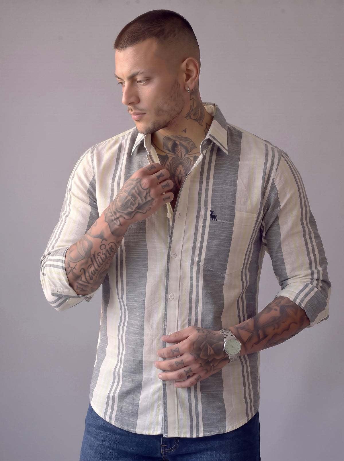Escape Deer Cotton Linen Shirt EDS 1490 R3 S8
