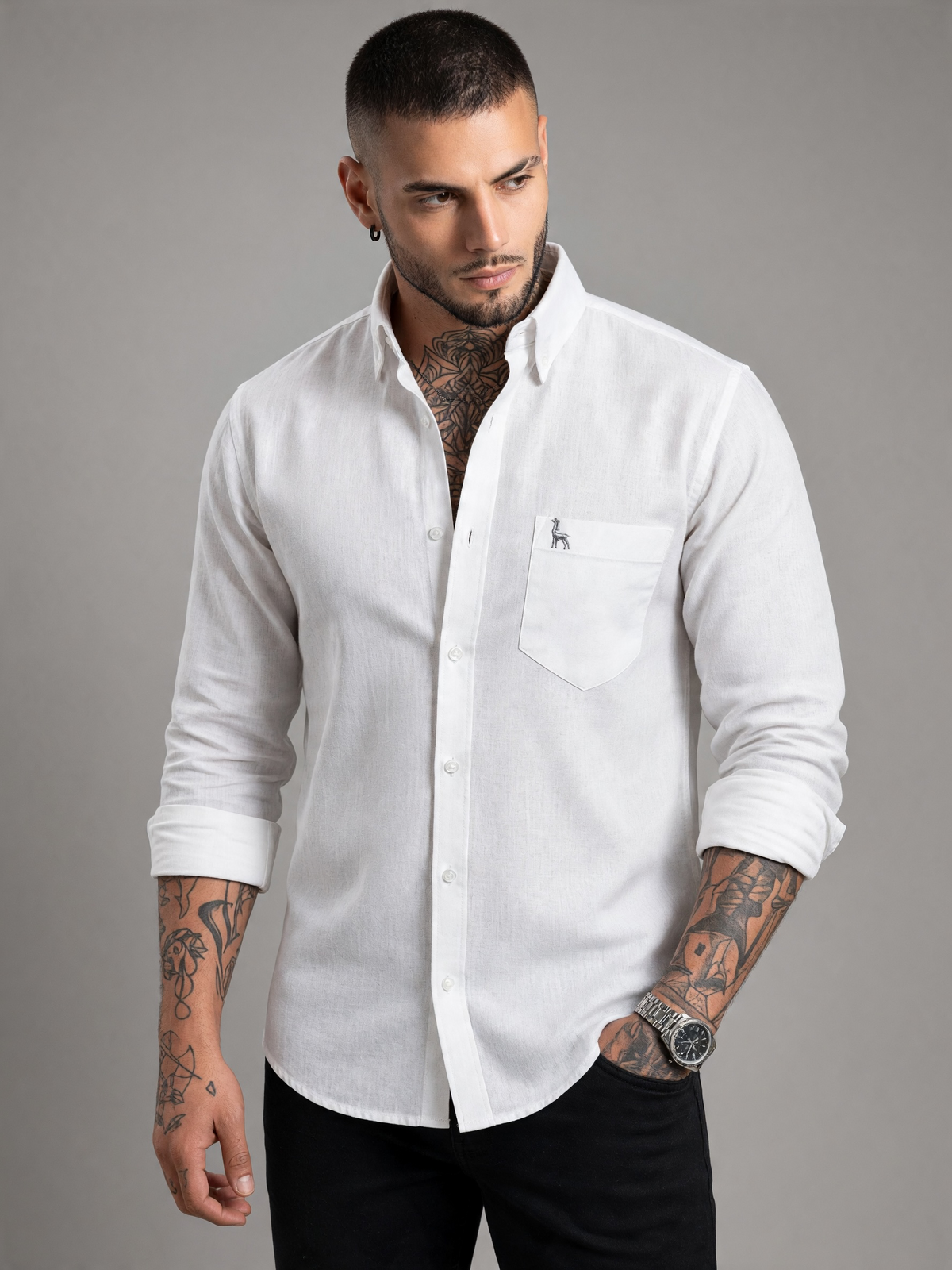 Escape Deer Cotton Linen Shirt EDS 1596 R10 S4