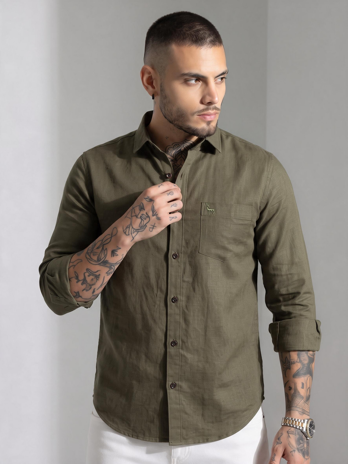 Escape Deer Cotton Linen Shirt EDS 1595 R3 S2
