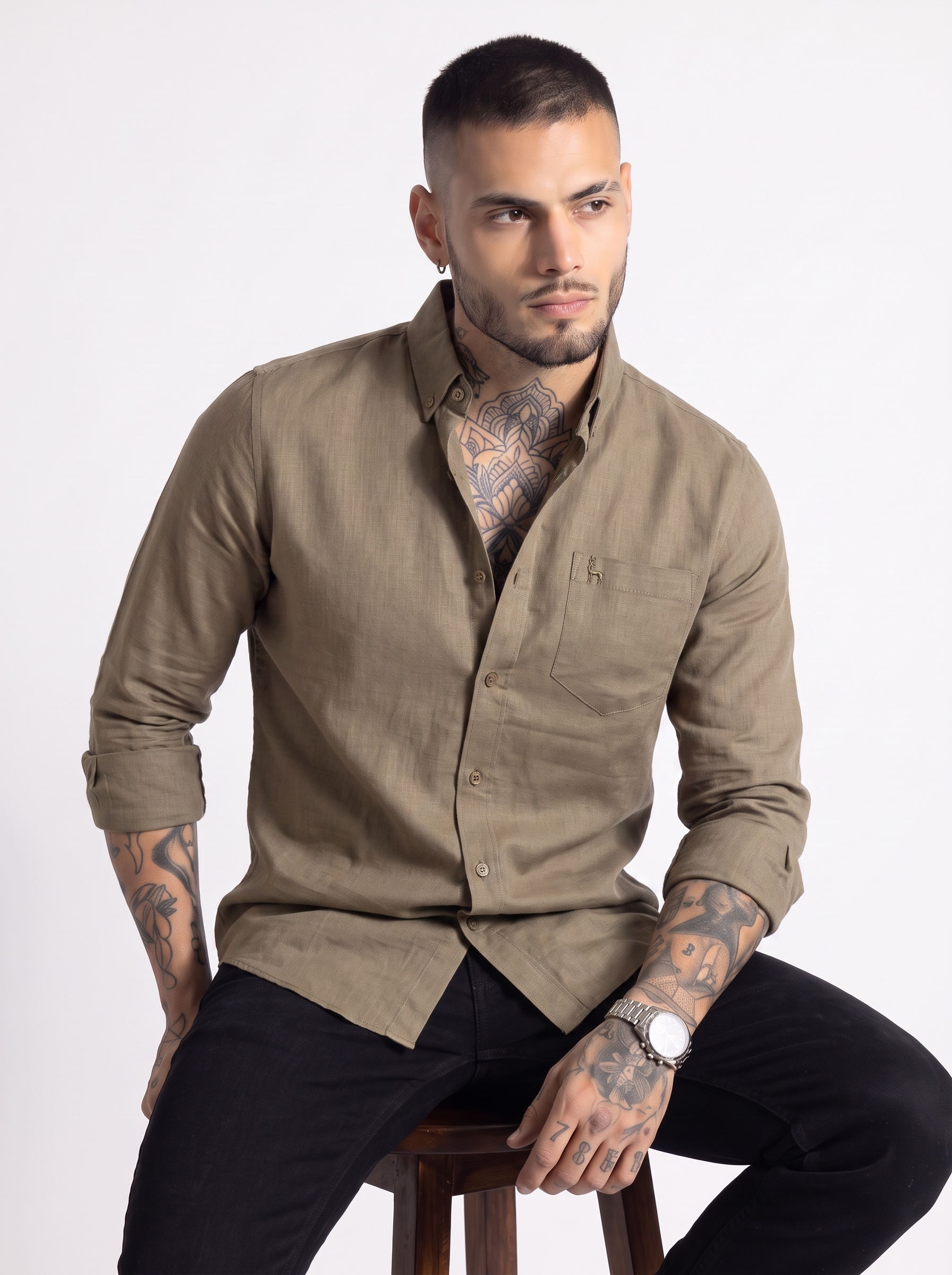 Escape Deer Cotton Linen Shirt EDS 1431 R5 S5