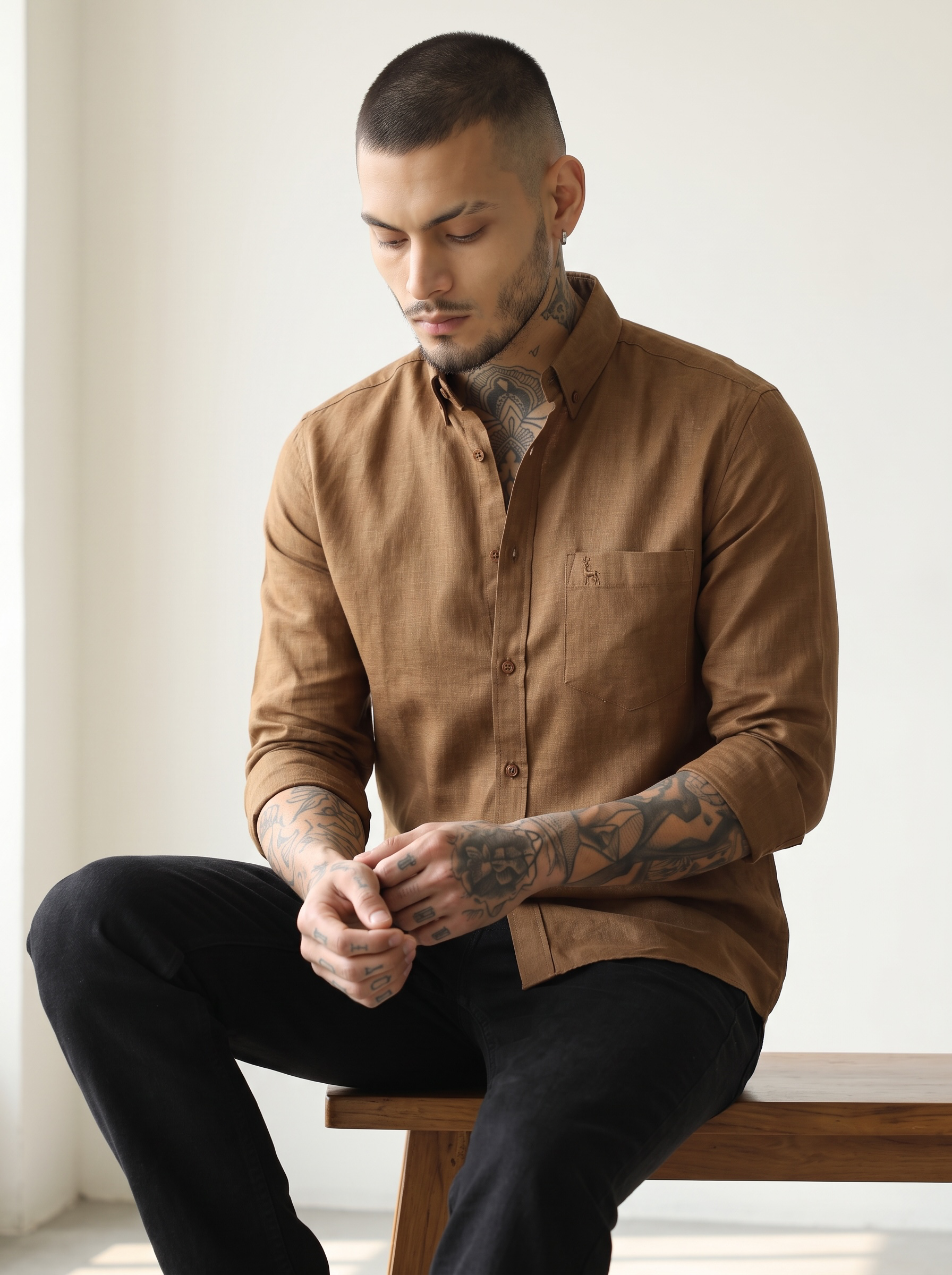 Escape Deer Cotton Linen Shirt EDS 1463 R7 S5
